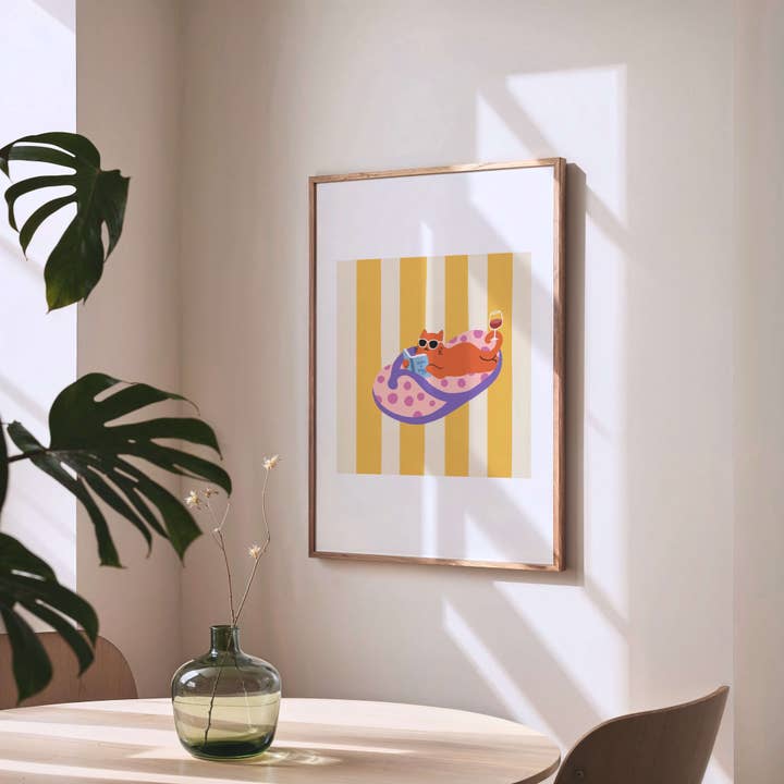 Angela Wan Art - Wholesale Art Print - "Take It Easy – Slipper Life Series" Matted Print with Island Vibes