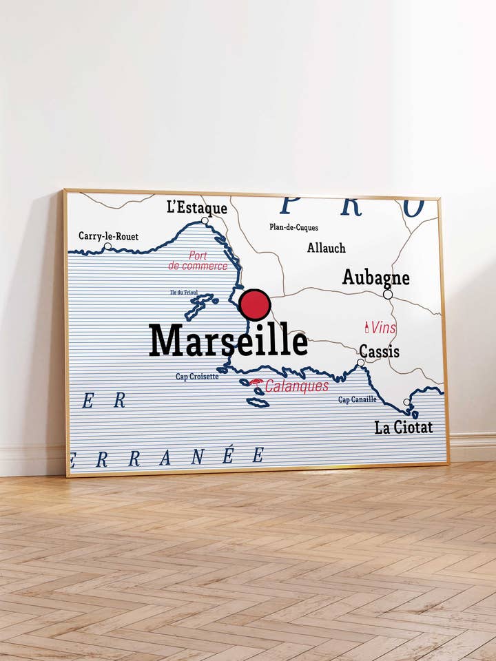 Vintage schoolkaart van Marseille - poster 30x40 cm voor wholesale door Atelier Vauvenargues