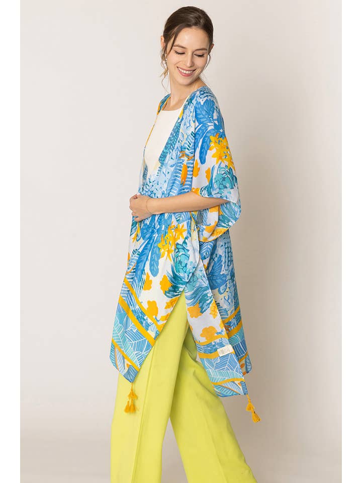 Hana - Wholesale Kimono - Women's - Floral Pattern Print Tassel Summer Kimono6
