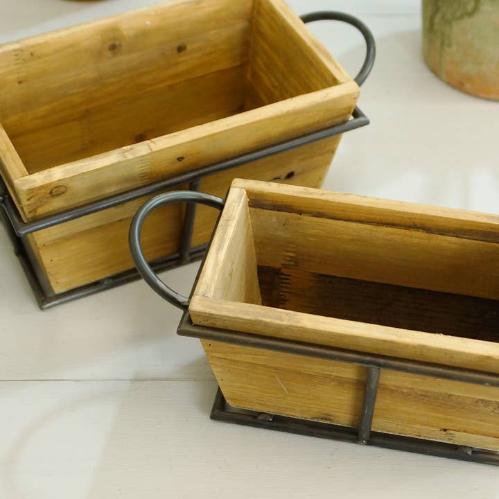 VIP Home & Garden - Wholesale Planter Box - Metal Framed Wood Planters Set of 2