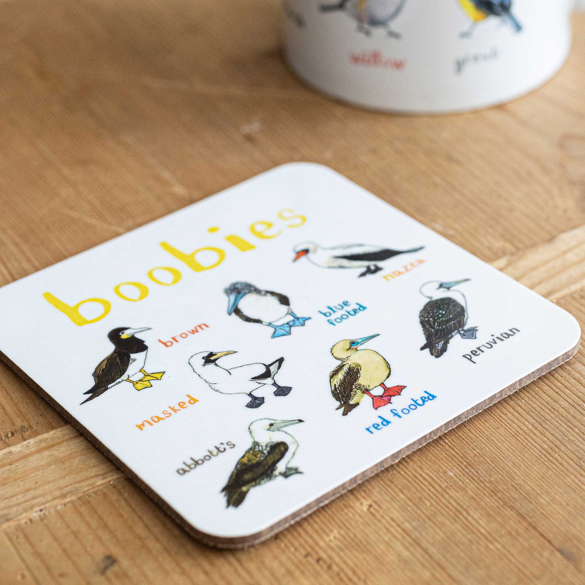 Sarah Edmonds Illustration – Base de copos por atacado – Boobies Bird Coaster1