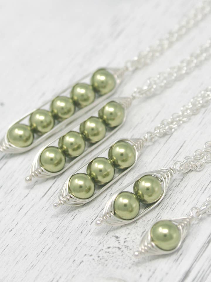 Pea pod necklace, Green, Peapod Jewelry, Mothers Day Gift for wholesale by Rising Jewelry