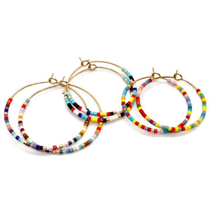 Miyuki Rainbow Mix Hoop Earrings - Seeds Collection- E8-019 for wholesale by LIZOU