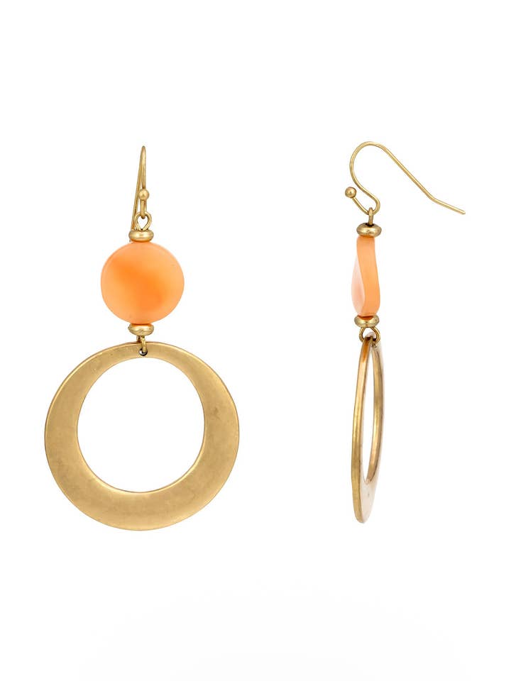 Daupaise Jewelry - Gold Hoop Earrings with coral Stone Accent for wholesale by caroldauplaisejewelry