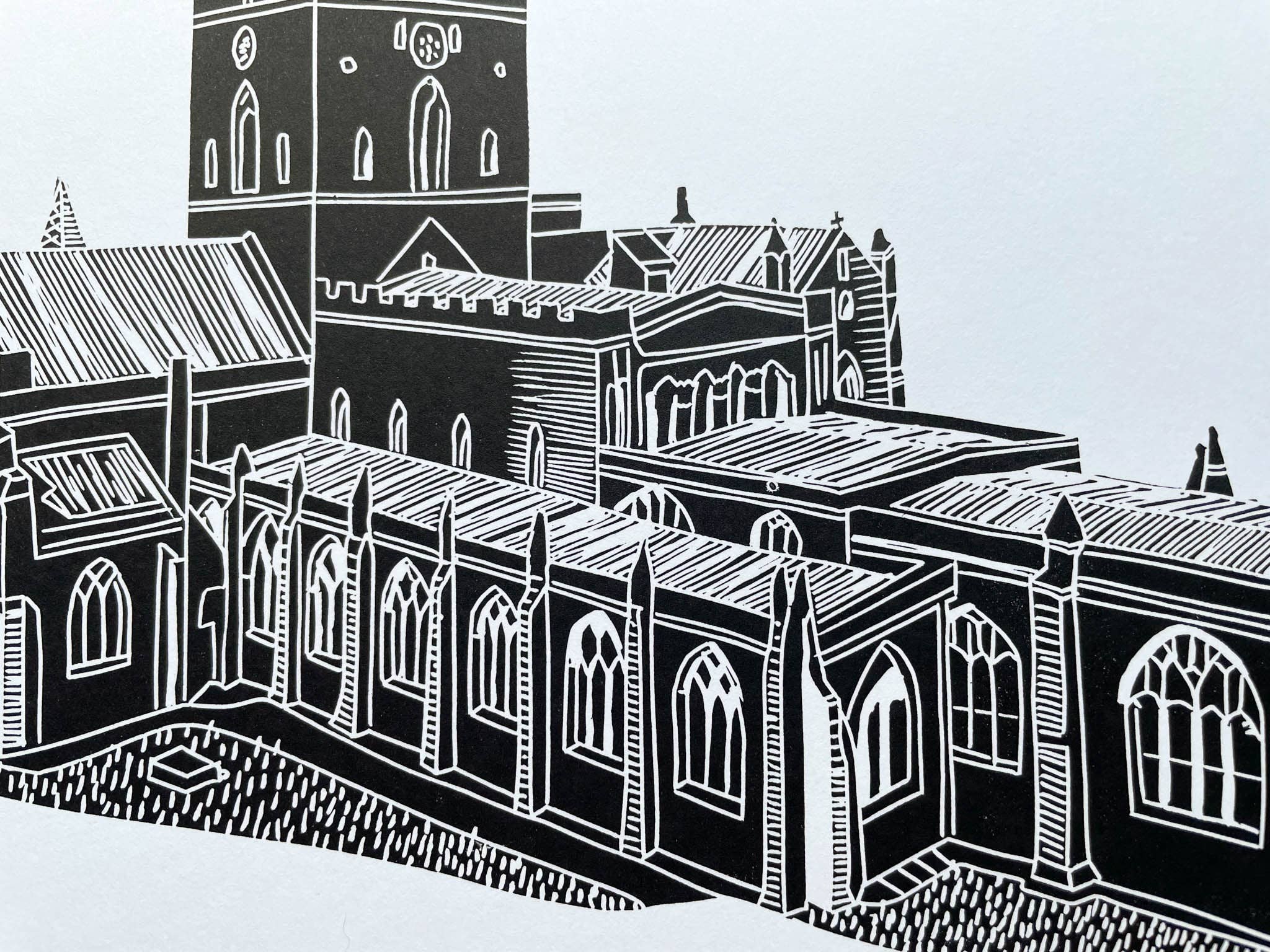 Georgina Doodles - Wholesale Art Print - St Davids Cathedral A4 Lino Print | Welsh Church Art Linocut3