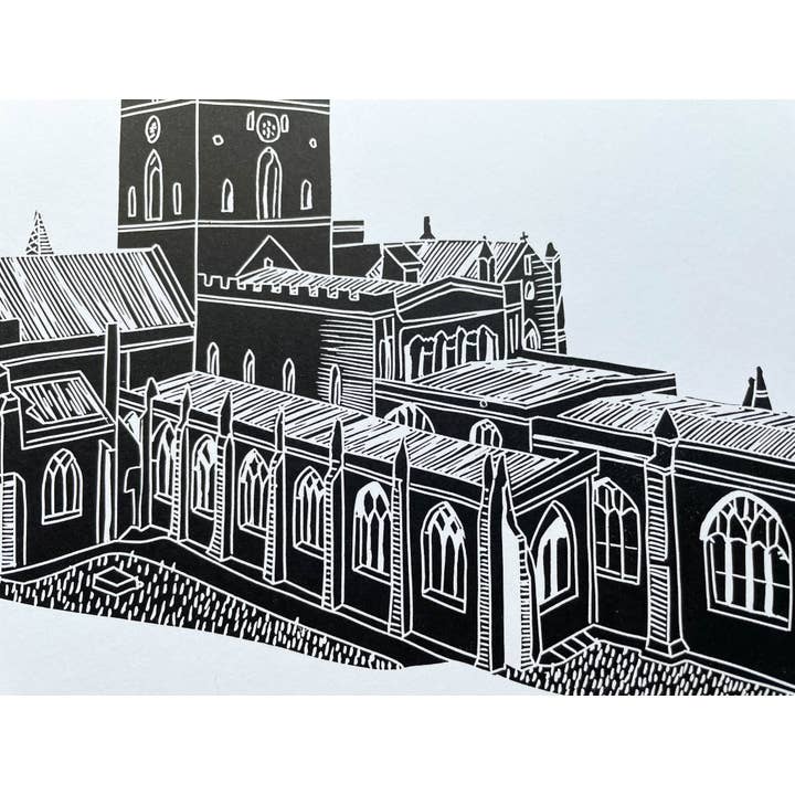 Georgina Doodles - Wholesale Art Print - St Davids Cathedral A4 Lino Print | Welsh Church Art Linocut3