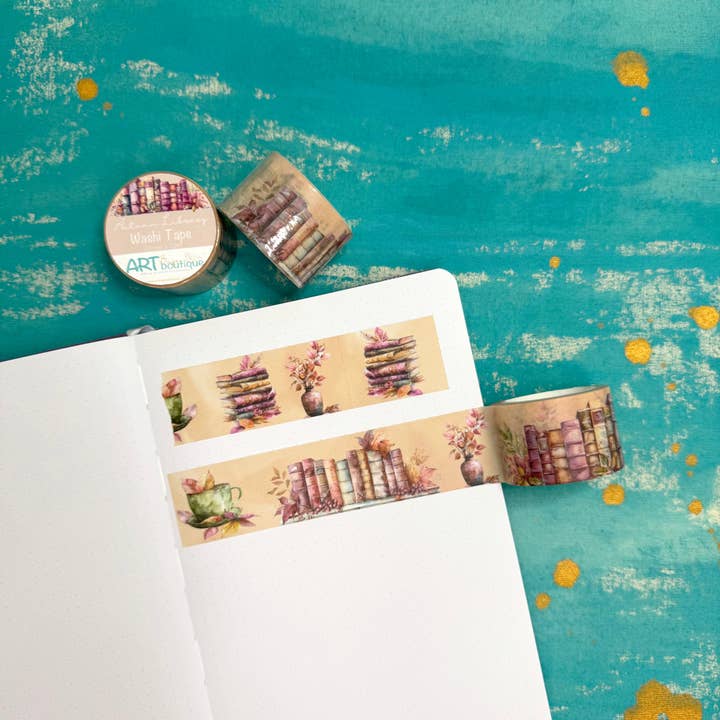 Art Bujo Boutique - Vente Rubans adhésifs Washi - Ruban Washi Large Bibliothèque d'Automne – Design Confortable pour Amoureux des Livres de 30 mm