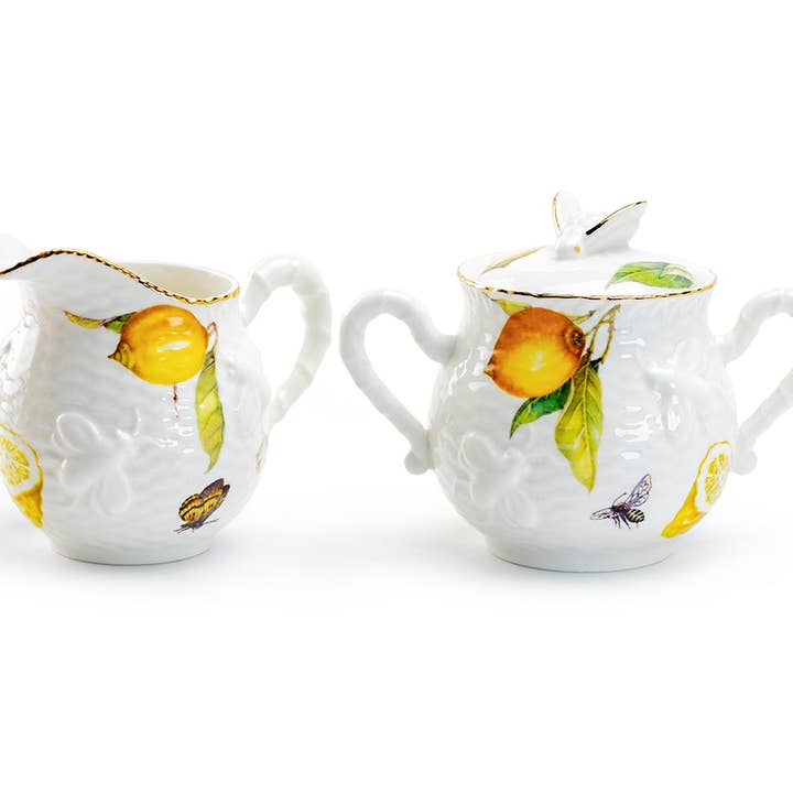 Grace Teaware - Vente Service à thé - Ensemble de sucre et de crème en porcelaine fine Lemon Bee1
