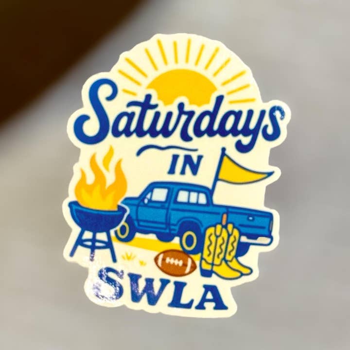 Saturdays In Swla Blue & Gold Tailgate Vinyl Sticker for wholesale by The Wayward Finch