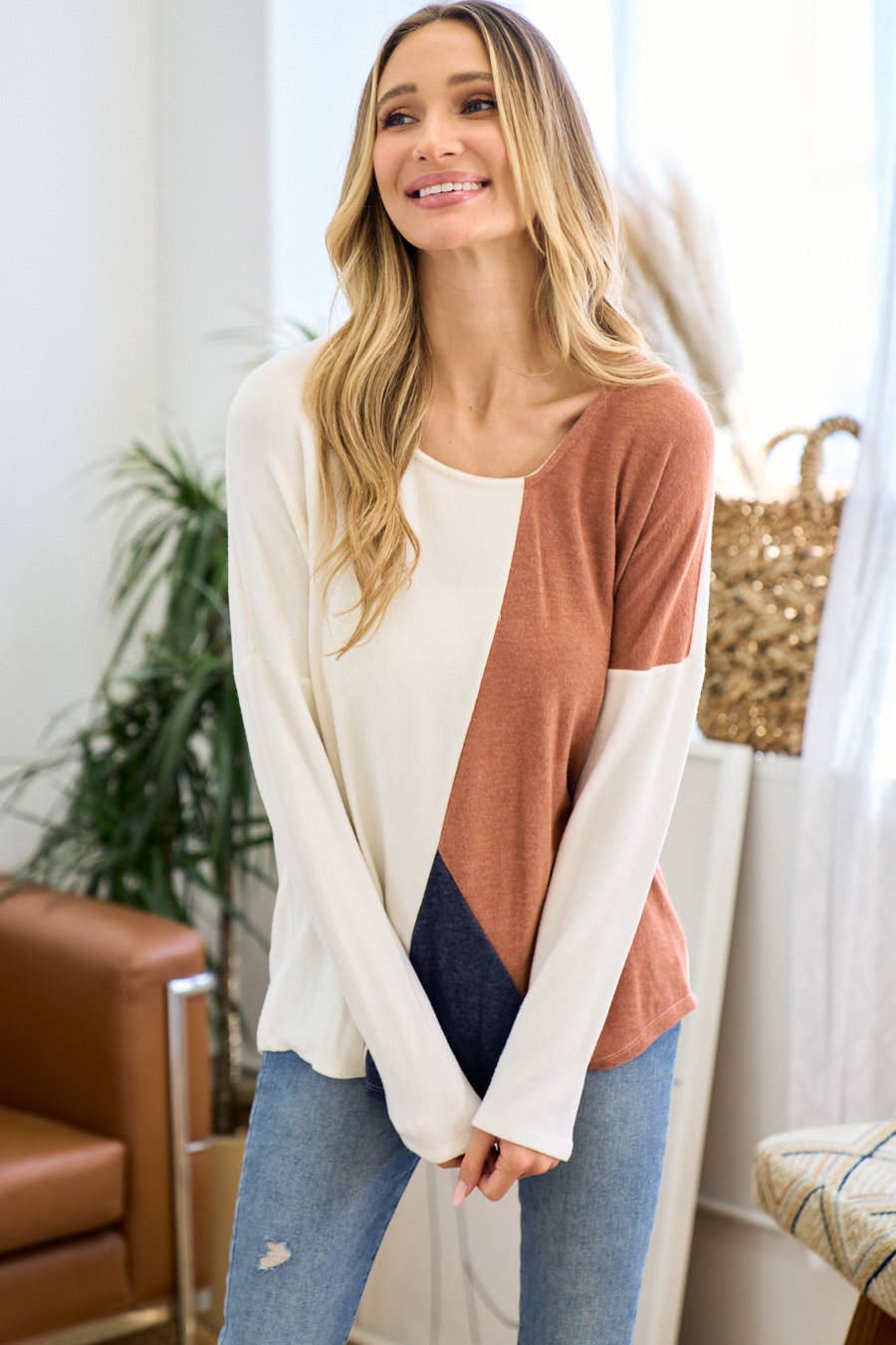 lovely melody - Vente Haut en maille – femme - LMT124 - Haut en maille colorblock en cachemire 9