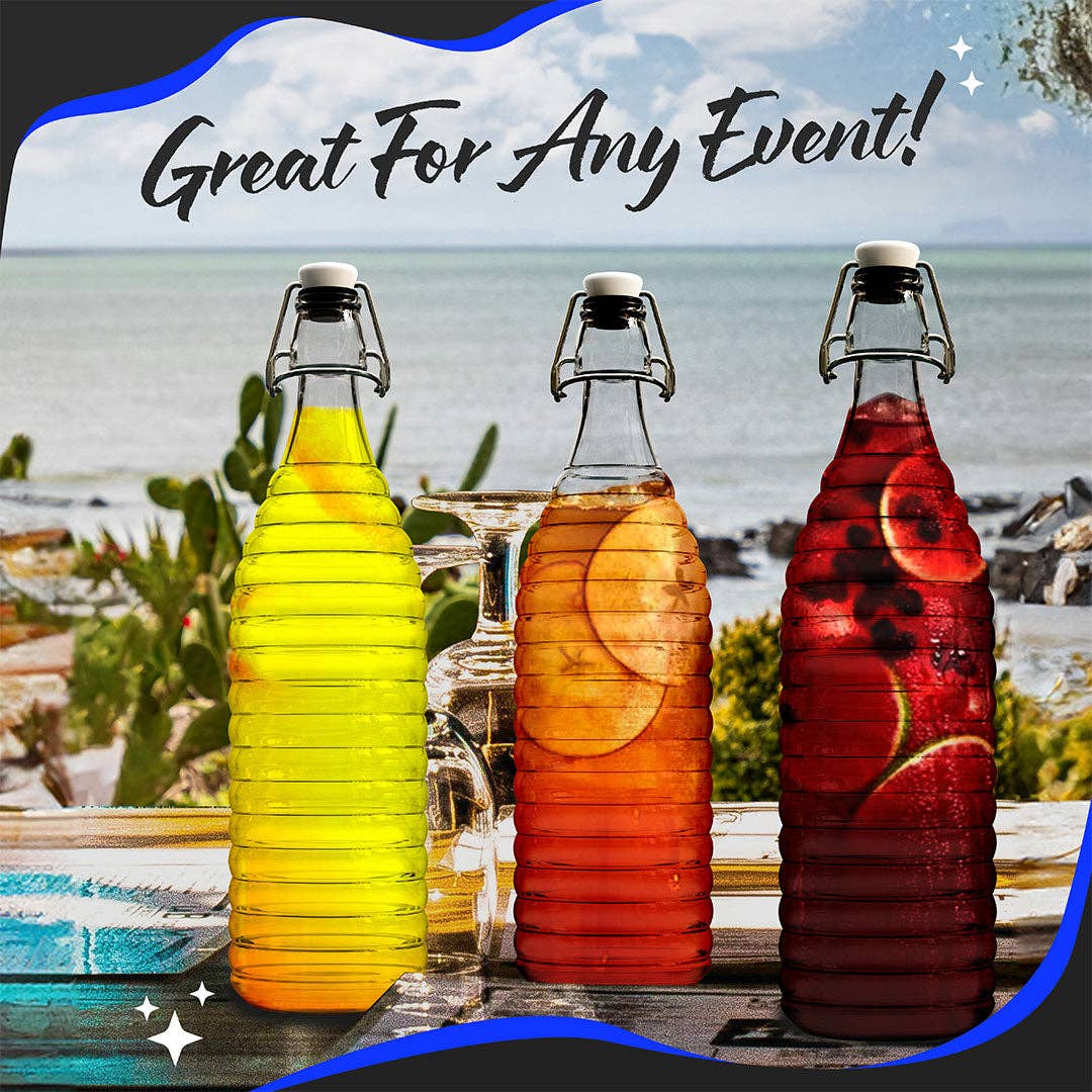 Nevlers - Wholesale Jar - Nevlers 33 oz Ringed Swing Top Glass Bottles (Pack of 6) | Includes Funnel, Brush, Tags, Shrink Wrap and Marker4