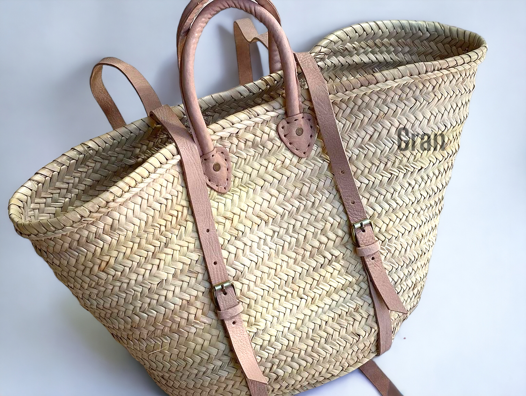 Gran Wholesale - Wholesale Backpack - Women's - Moroccan French Market Basket Bag - Backpack with Leather6