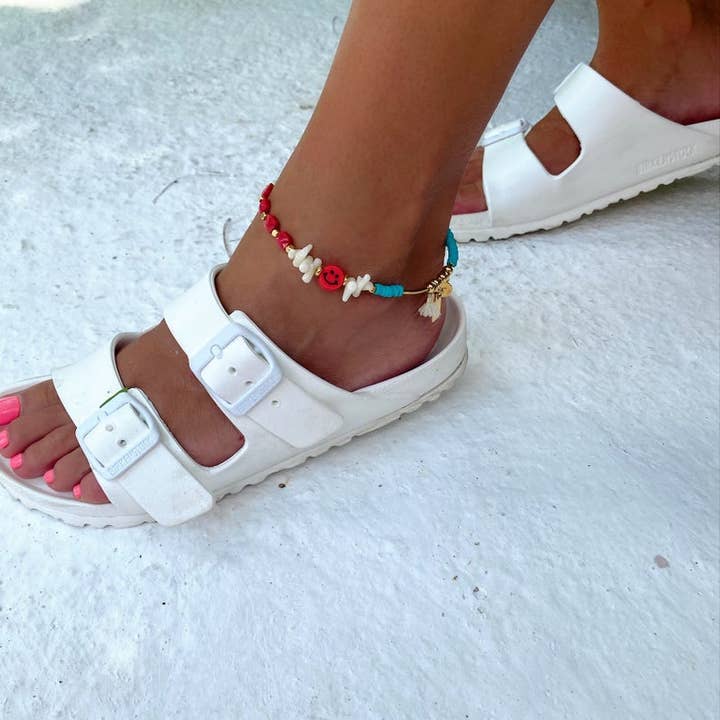 Christina Christi - Vendita all'ingrosso Cavigliere - Cavigliera boho con charm a sorriso e perline colorate3