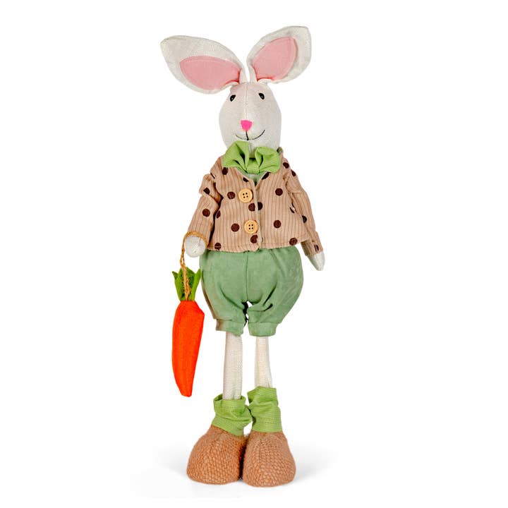 18.5" Boy Rabbit with Carrot Fabric Easter Decoration for wholesale by Clever Monsters