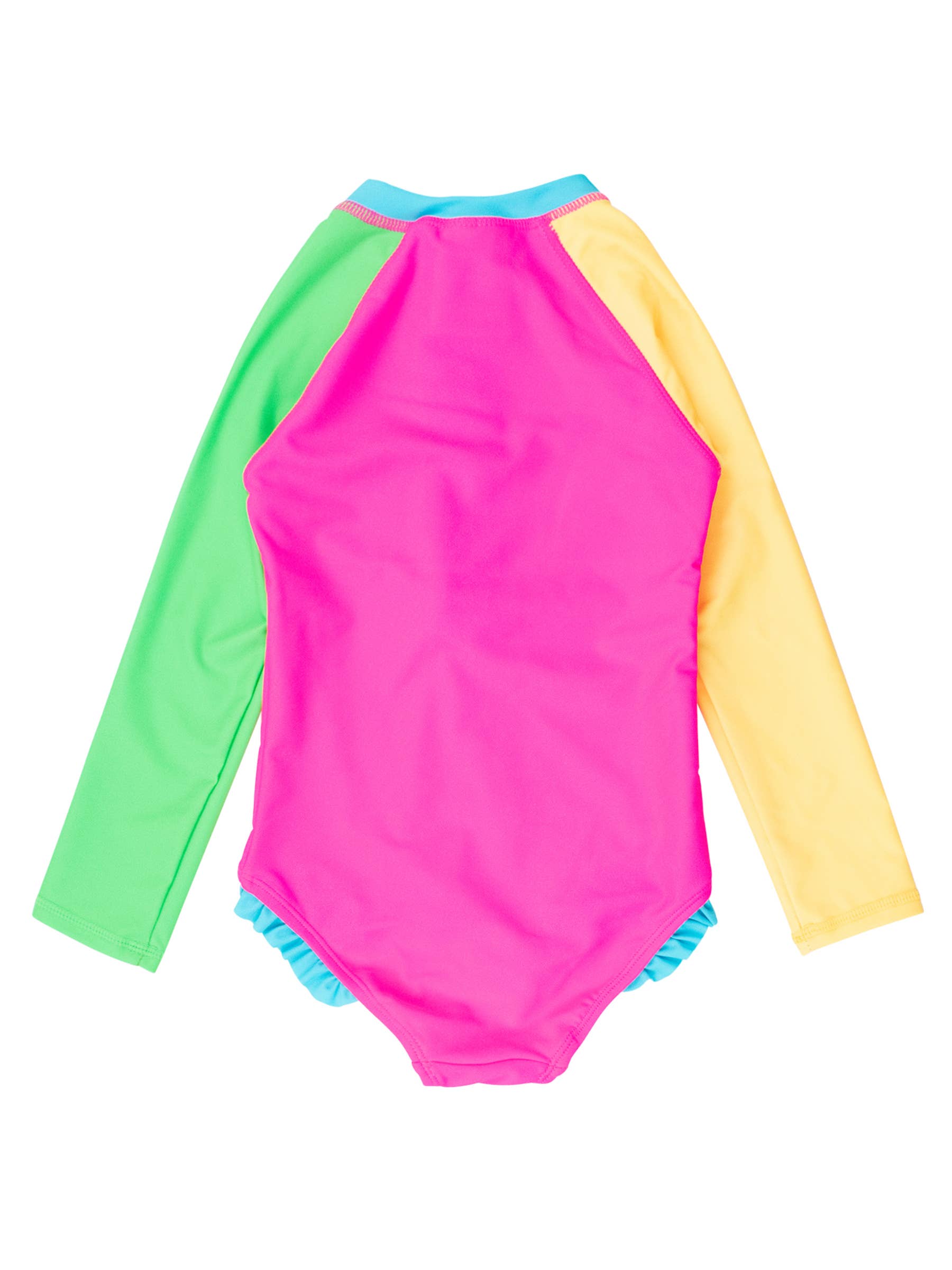 Pink Girls Neon Color Block Long Sleeve One Piece Rash Guard Swimsuit for wholesale on Faire1