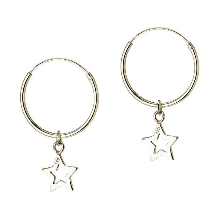 Silver Hoop Earrings with Open Star 22 MM for wholesale by Juulry