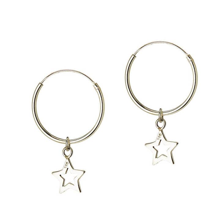 Orecchini a Cerchio in argento con stella aperta 18 mm per la vendita all'ingrosso da parte di Juulry