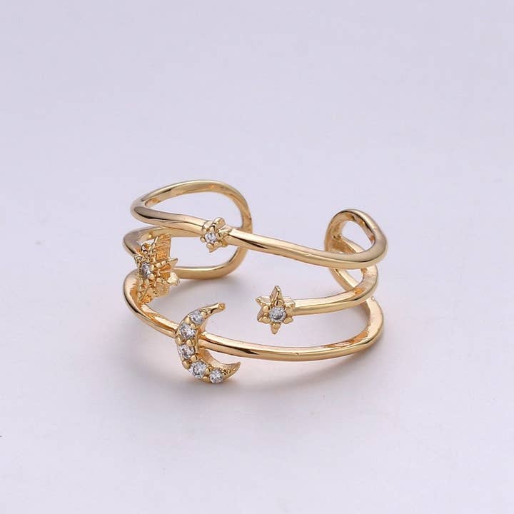 Måneringe til kvinder Stjerner Celestial guld ring Celestial ring Statement ring Brudepige gave Måne Stjerne Galakse smykker Gave til hende R-057 for engroshandel hos Aim Eternal