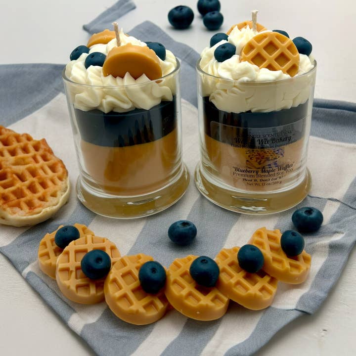 Wax and Wix Bakery® - Wholesale Jar/Filled Candle - Blueberry Maple Waffle Candle. 13 oz. Large Dessert Candle0
