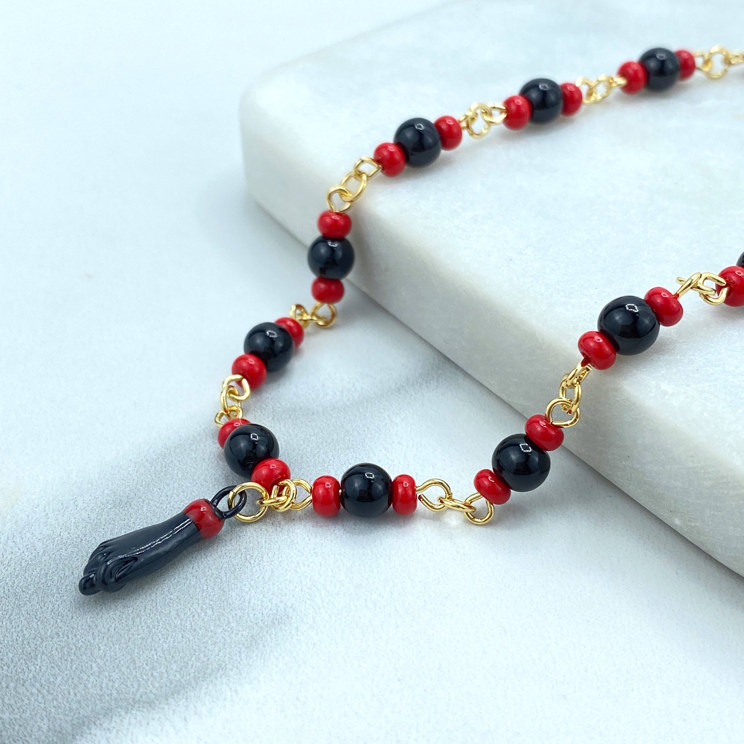 Luxus Accessories - Wholesale Anklet - 18k Gold Filled Azabache Style Link Chain with Black Figa Hand ANKLET, Protection against the Evil Eye & Negative Energy4