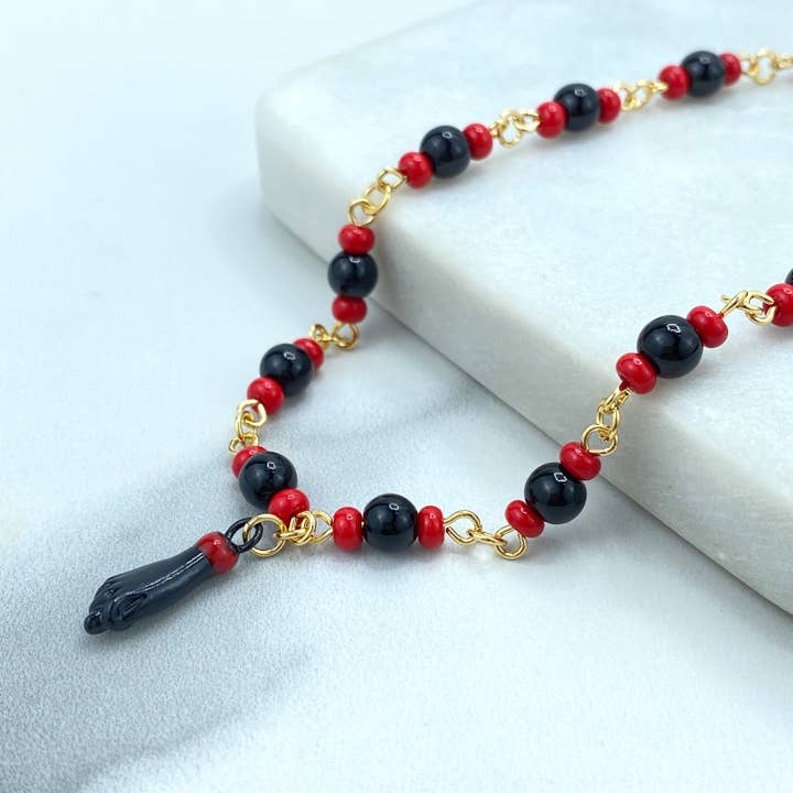 Luxus Accessories - Wholesale Anklet - 18k Gold Filled Azabache Style Link Chain with Black Figa Hand ANKLET, Protection against the Evil Eye & Negative Energy4