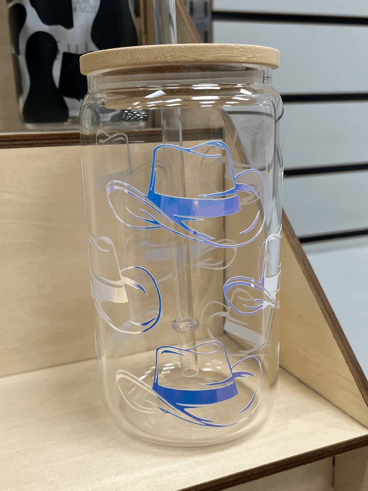 Iridescent Cowboy Hats 12oz Can Glass for wholesale by Love Laura Nicole