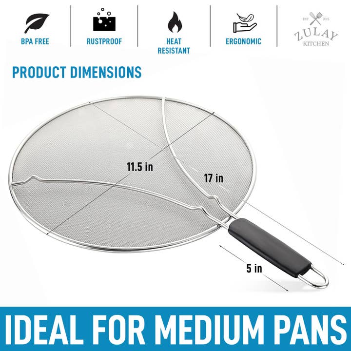 Zulay Kitchen - Wholesale Kitchen Tool/Gadget - Splatter Screen for Frying Pan – 11.5-Inch Black Handle