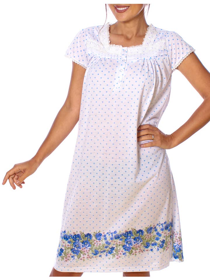 Geborduurde kanten nachthemd met bloemenprint voor dames voor wholesale door YafeMarte