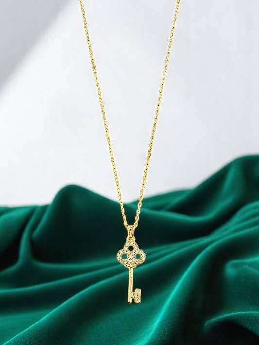 CZ STONE KEY PENDANT NECKLACE for wholesale by Andrea Bijoux