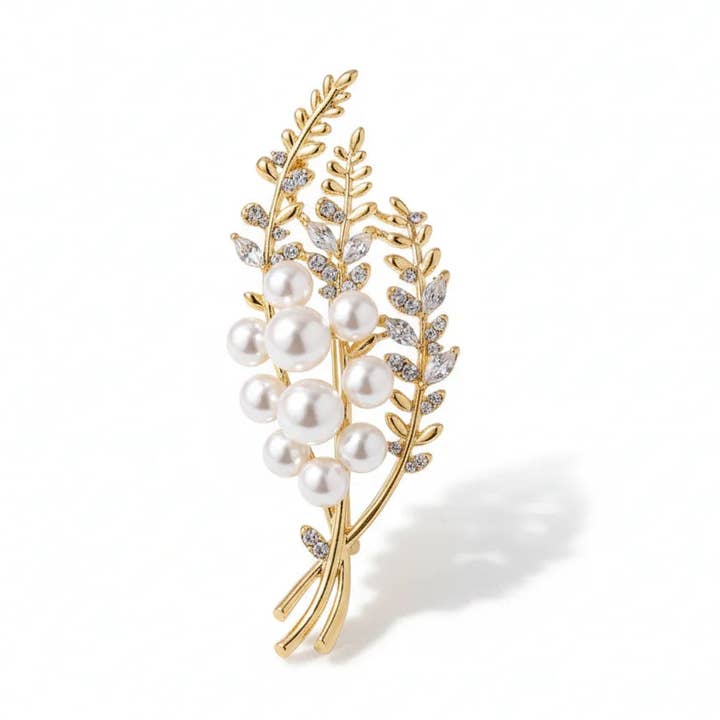 Guldfärgad bladbrosch med pärla för wholesale av Angel Barocco
