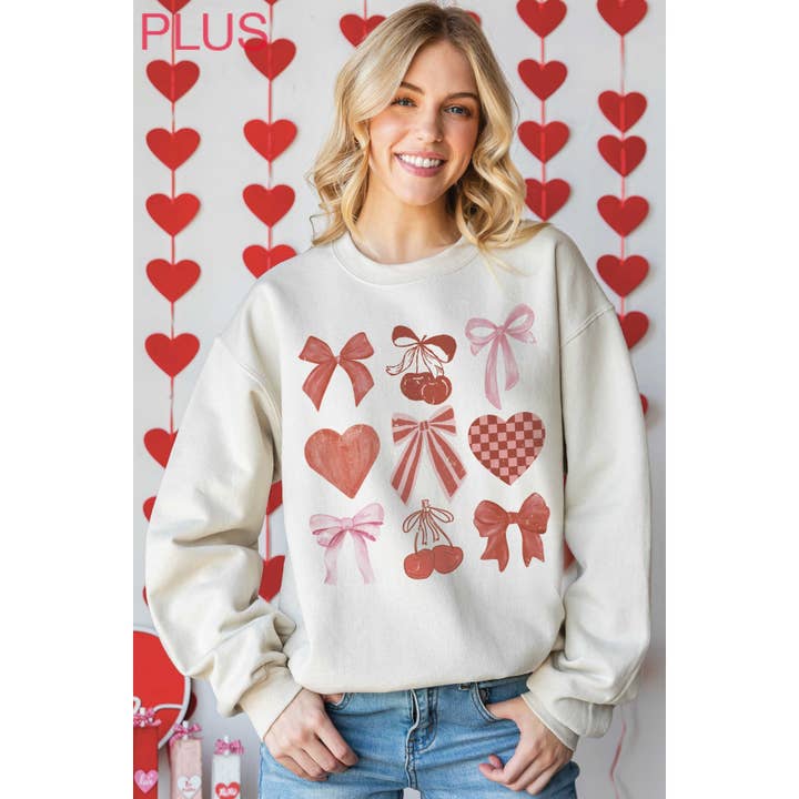 BOWS CHERRIES AND HEARTS Plus Size Sweatshirt for wholesale by BLUME & CO.