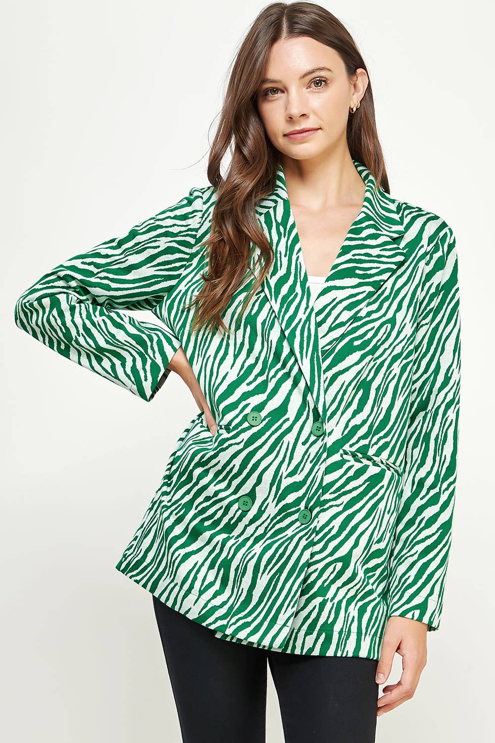 Strut & Bolt – Engroshandel Blazer - Dame – Zebra Mønster Strik Blazer9