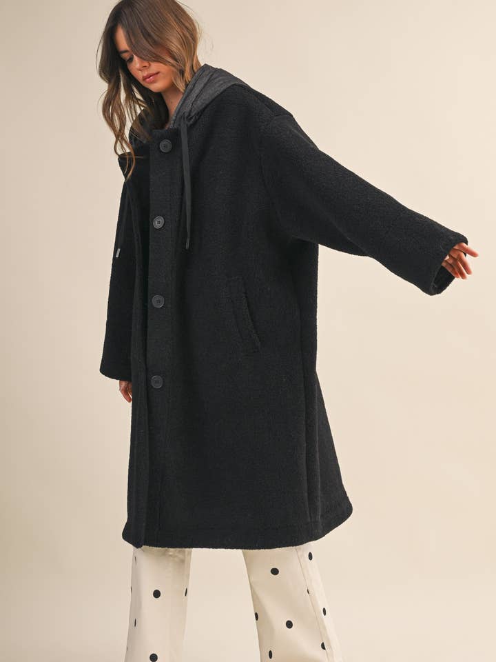 IJ1750 OVERSIZED DENIM CONTRAST HOODIE SHERPA COAT for wholesale by Klesis