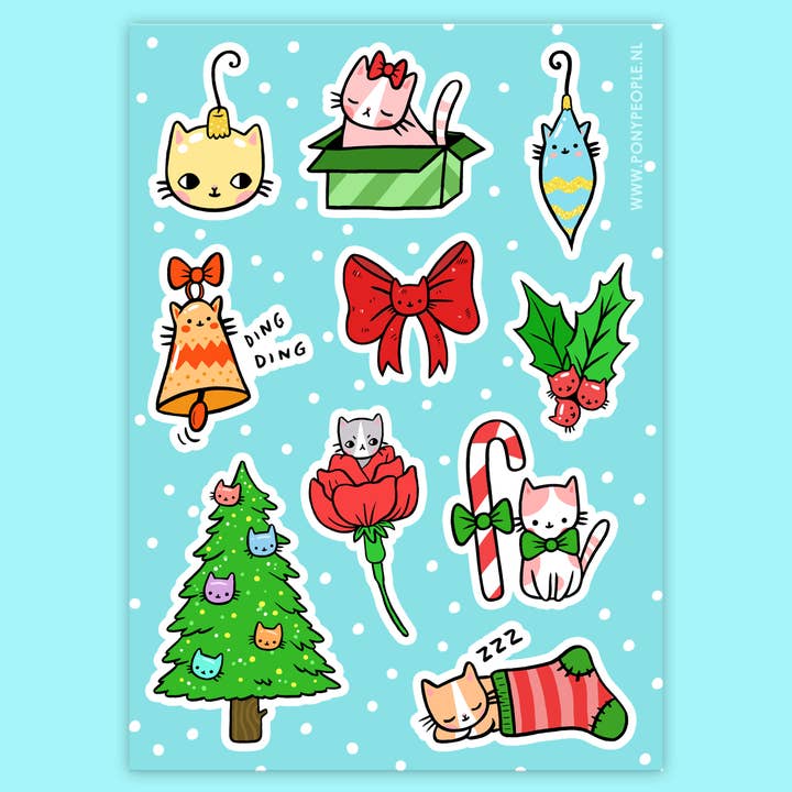 Jolly Kittens Christmas Sticker Set for wholesale by PONY PEOPLE