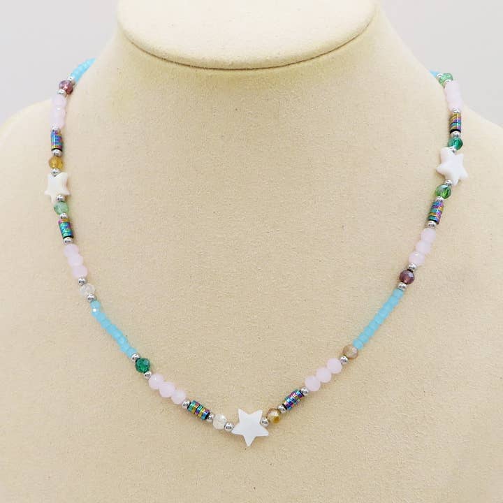 NOA STAR - Collana perline Madreperla naturale cristallo e ACCIAIO inossidabile colori brillanti for wholesale by Daemon srls