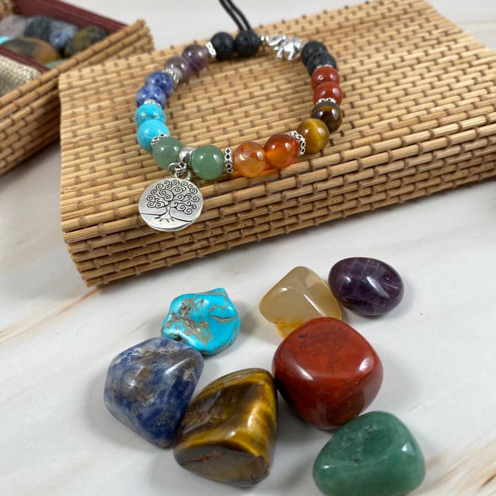 Chakra Tree of Life Elephant Bracelet with Stone Set for wholesale by Life Changing Energy