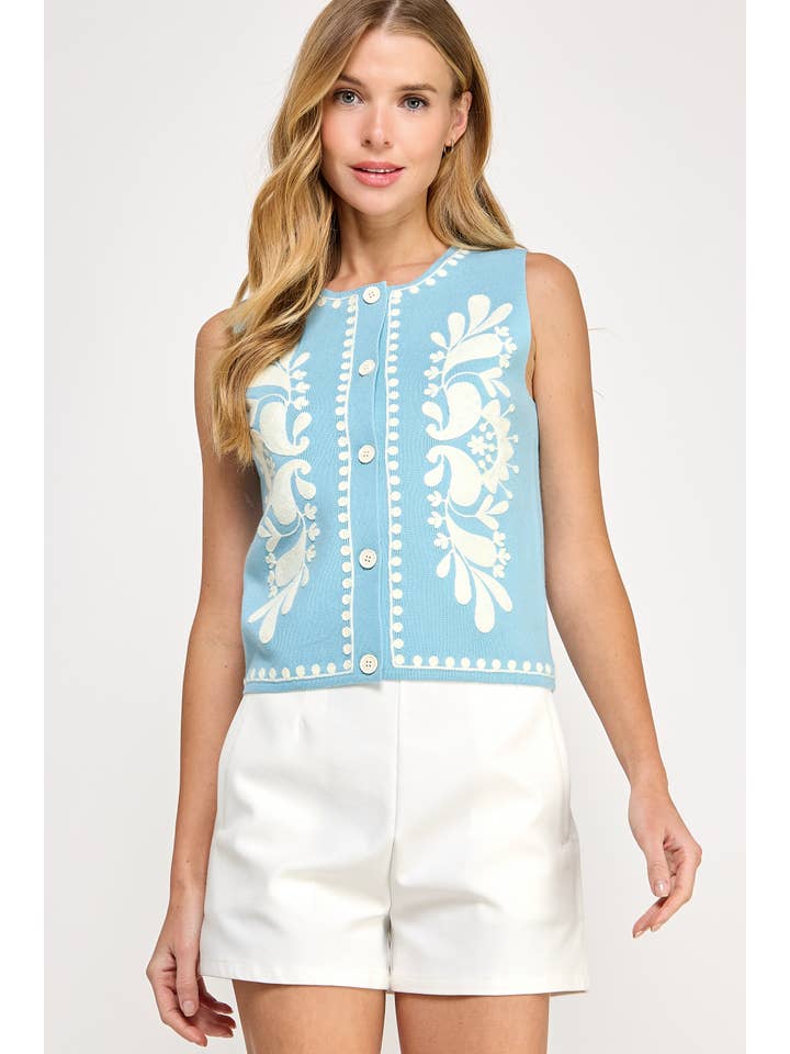 Strut & Bolt - Wholesale Outerwear Vest - Women's - Embroidered Sleeveless Knitted Vest Top