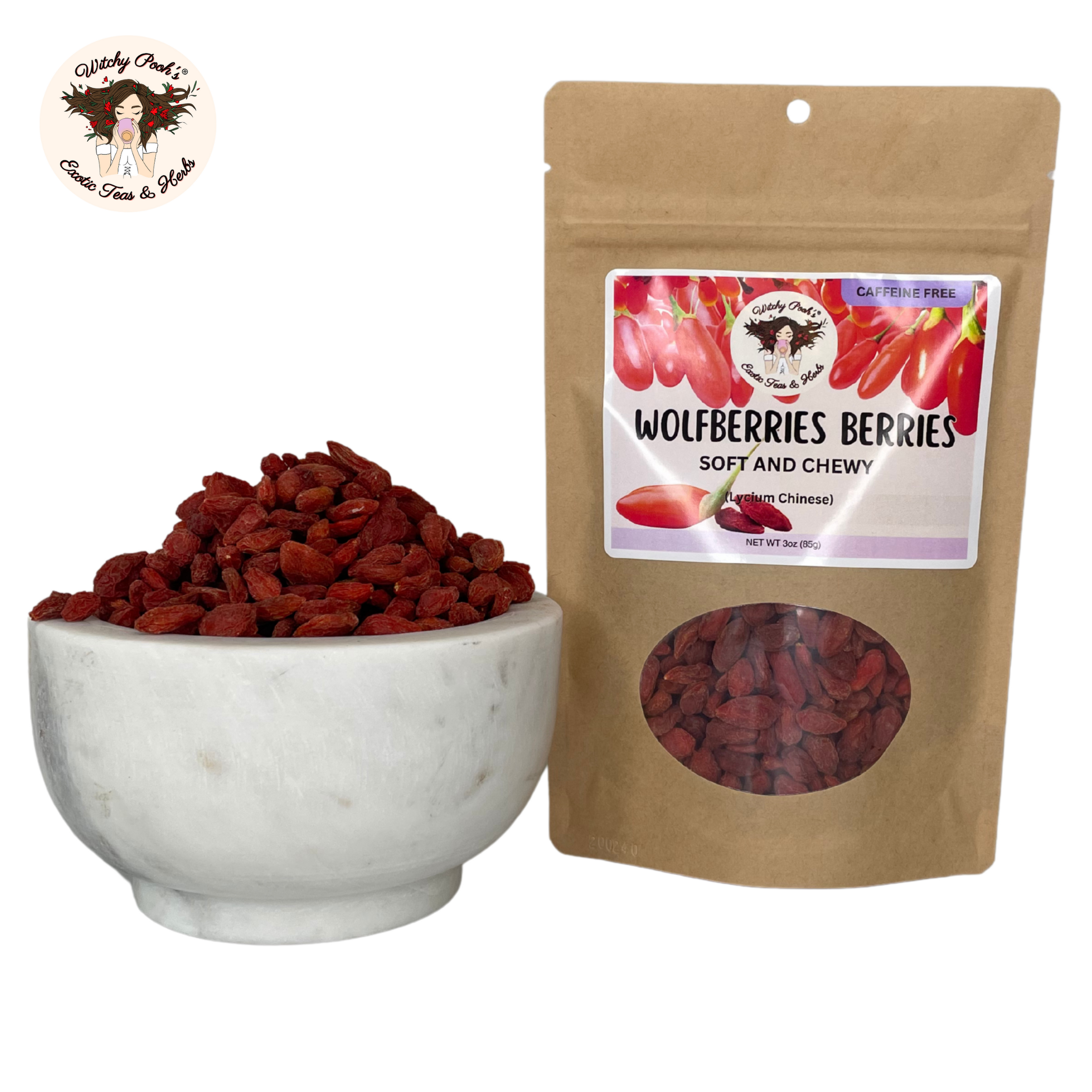 Witchy Pooh's Exotic Teas & Herbs - Wholesale Dried/Dehydrated Fruit - Witchy Pooh's Wolfberries, Goji Berries - Whole Soft & Chewy25