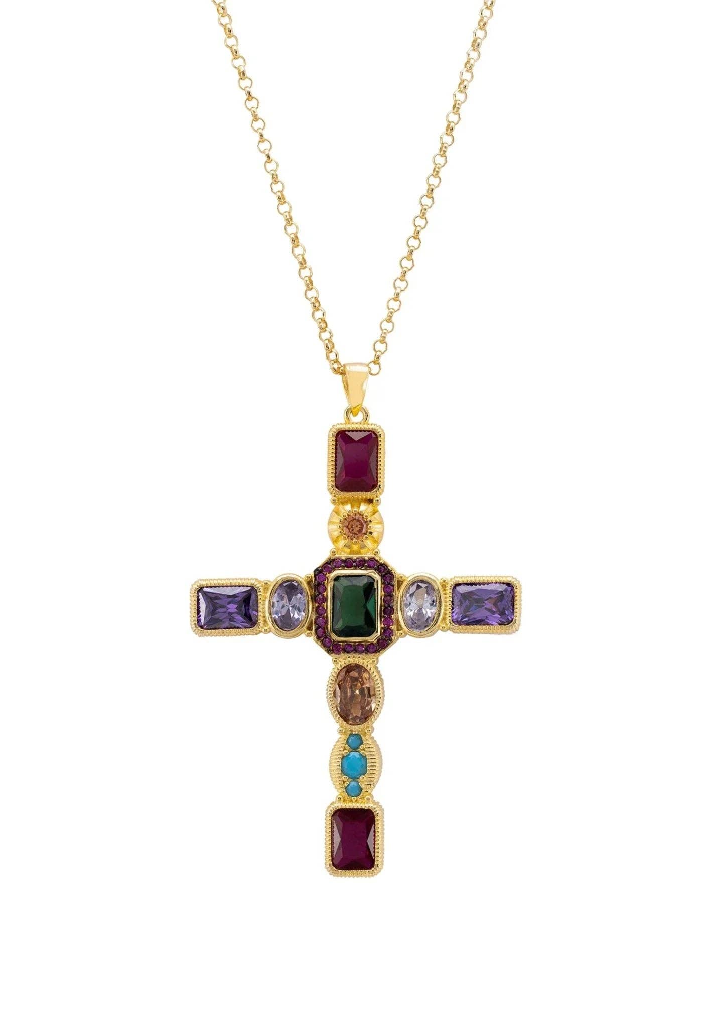 Latelita - Wholesale Pendant/charm necklace - Santa Maria Extra Large Gemstone Cross Pendant Gold