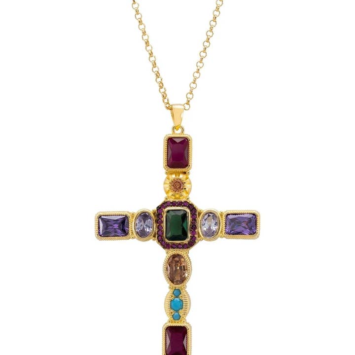 Latelita - Wholesale Pendant/charm necklace - Santa Maria Extra Large Gemstone Cross Pendant Gold0