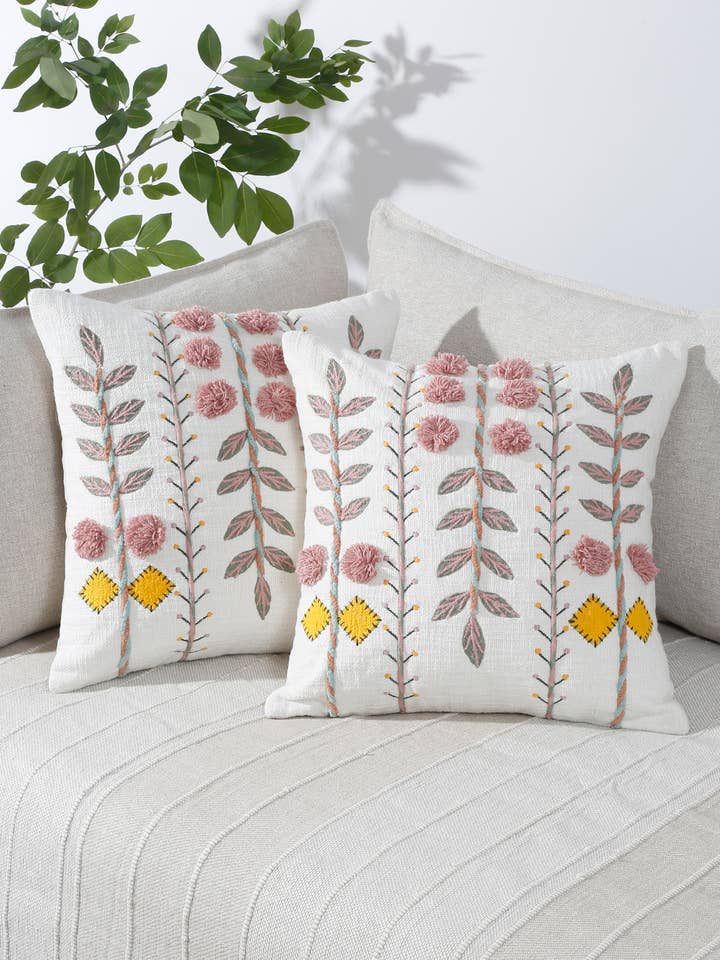 Decorative handmade Embroidered Cushion Cover for wholesale by Urban Adorn