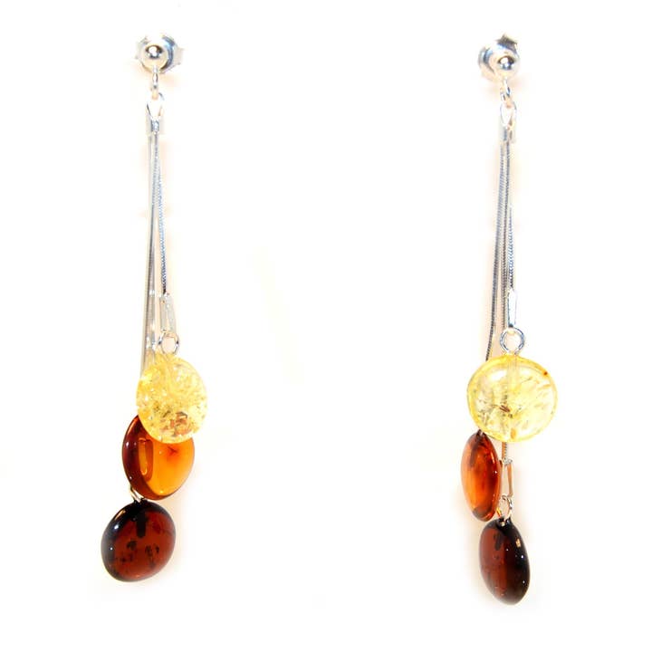 Flerfarvet Amber Drop Øreringe med 925 Sterling sølv for engroshandel hos The Natural Amber