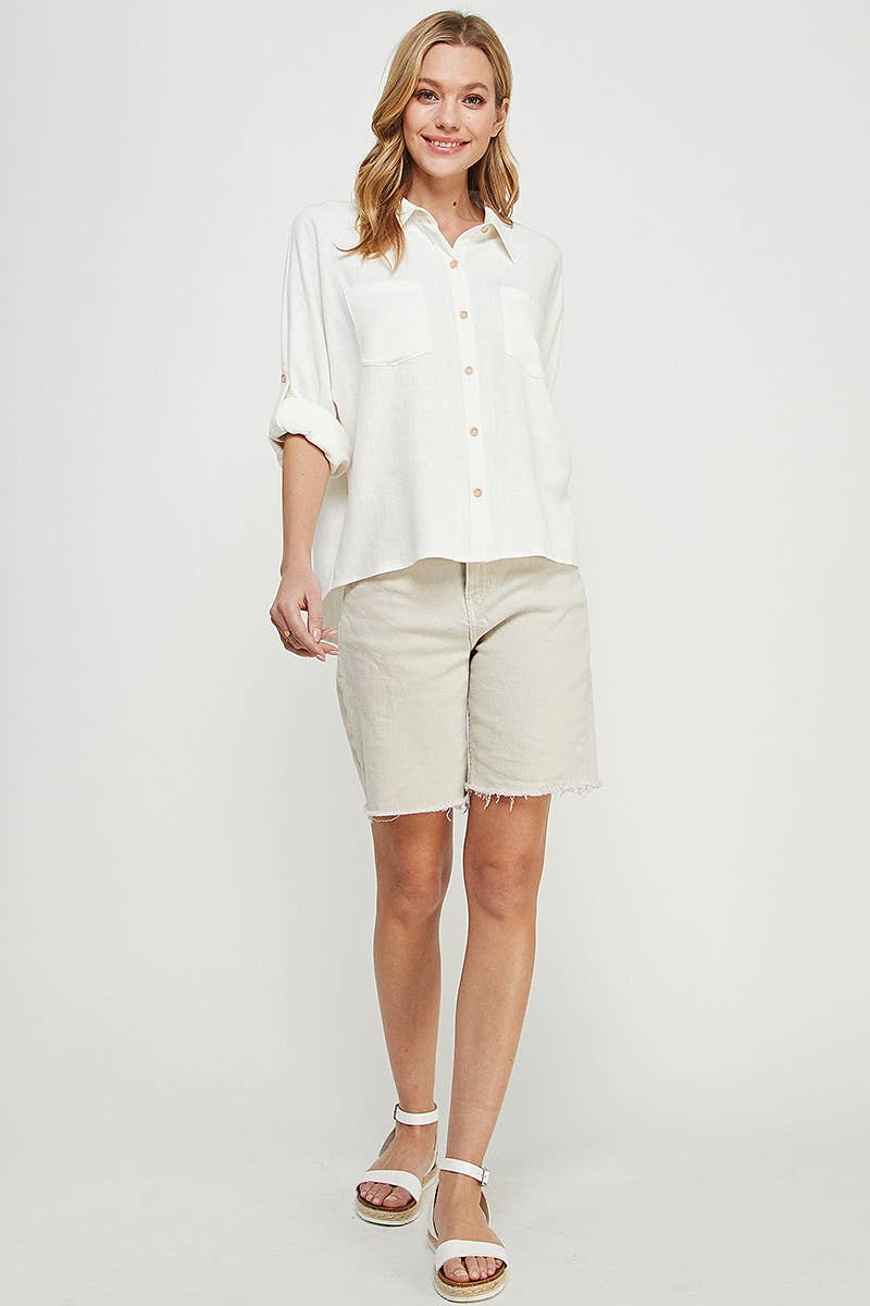 Allie Rose – Engroshandel Skjorte med buttondown – til kvinder – Linned Blend Dolman Knap Front Shirt11