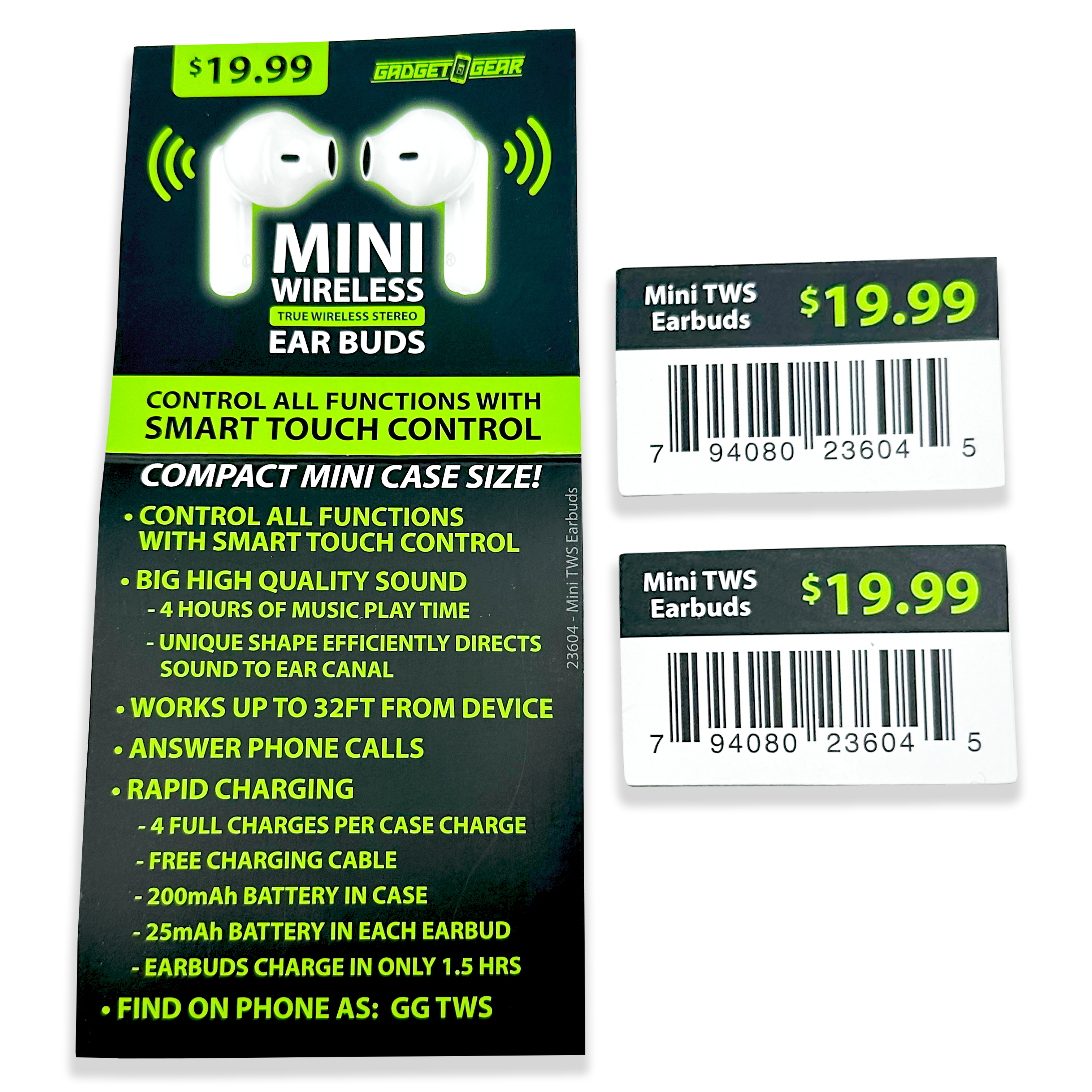 Novelty Brands - Wholesale Retailer Display - Accessories - Gadget Gear Wireless Mini Earbuds with Case - 6/Display4