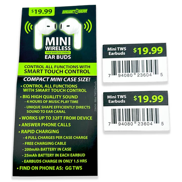 Novelty Brands - Wholesale Retailer Display - Accessories - Gadget Gear Wireless Mini Earbuds with Case - 6/Display4