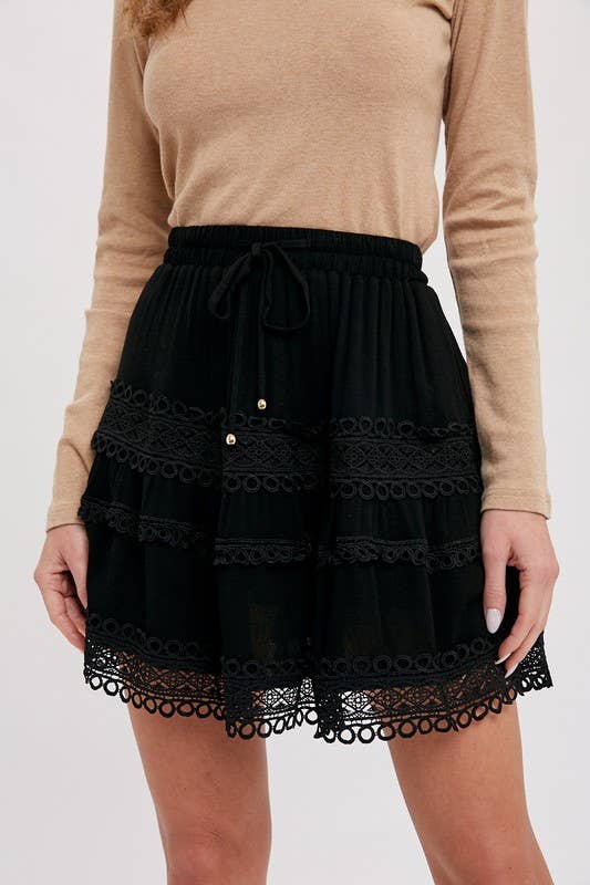 Vanilla Monkey - Wholesale Skirt - Women's - LACE TRIM MINI SKIRT0