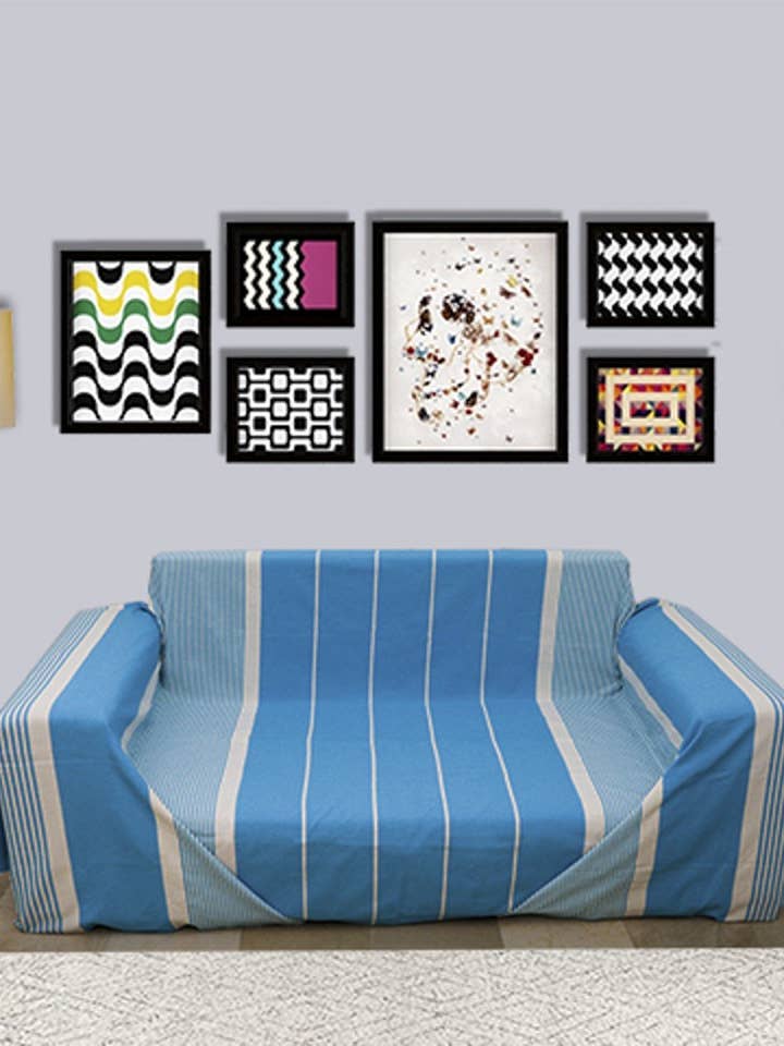 Cerulean blue throw with stripes for wholesale by Fouta Tunisia