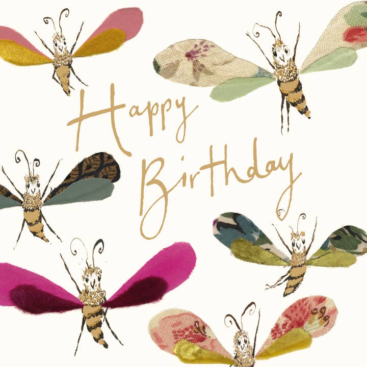 Happy Birthday Busy Bees Gold Foil Card for wholesale by Anna Wright Ltd