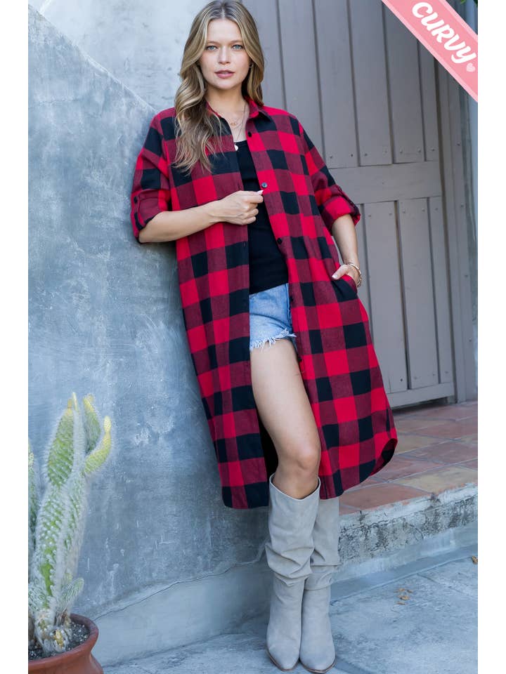 Sweet Lovely by Jen - Wholesale Button Down Shirt - Women's - SW2012PL PLAID BUTTON UP LONG SHIRT15