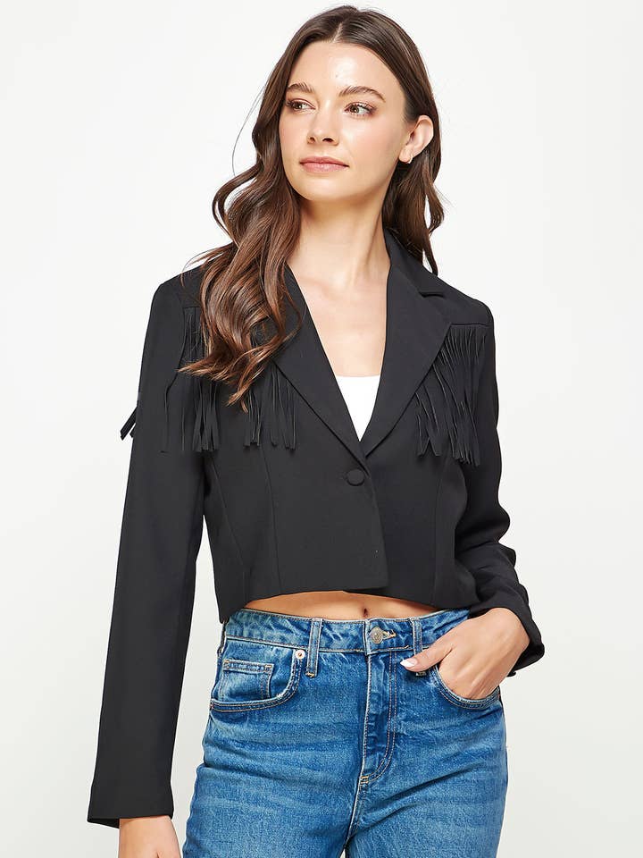 Blazer cropped con flecos para venta al por mayor de Strut & Bolt